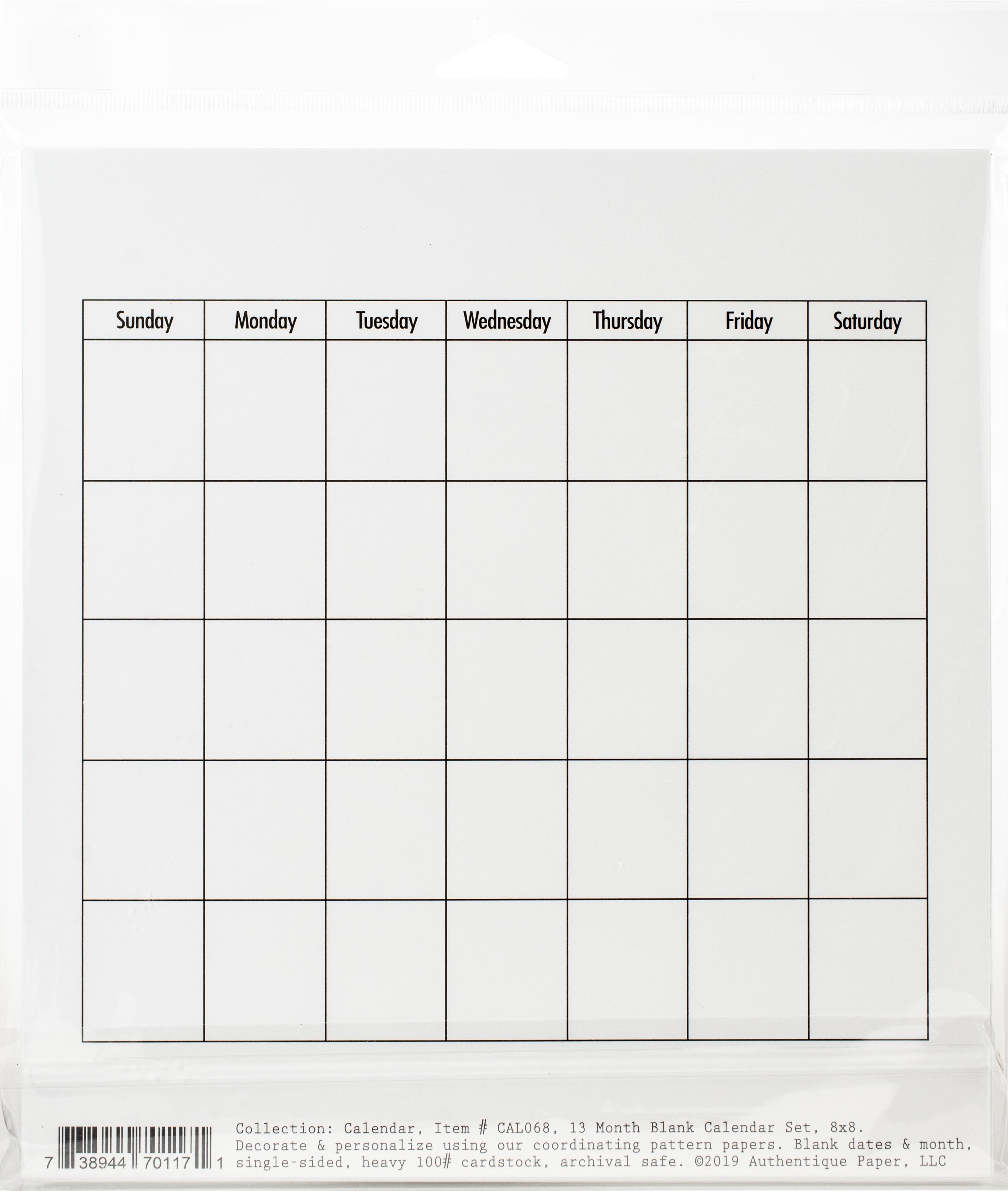 Authentique Paper Authentique 100lb Single-Sided Cardstock 8"X8" 13/Pkg - Calendar Collection, Blank