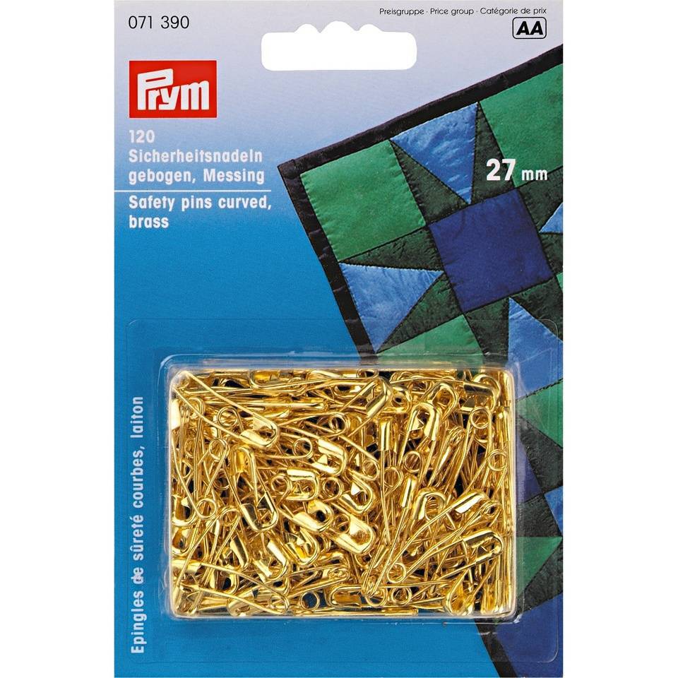 Prym Safety Pins Curved with Coil Brass 1 Gold Col 27 mm