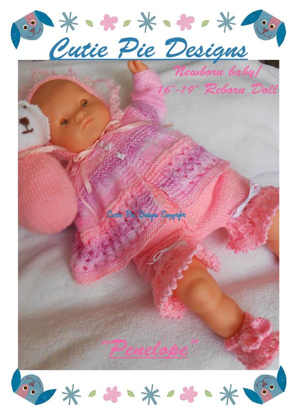 Penelope Puppy Newborn 16-19" Reborn Matinee Jacket Shorts Har Shoes Set Knitting Pattern