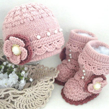 Knitting PATTERN Baby Girl Baby Hat and Booties with Flowers