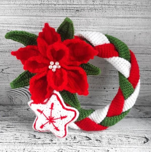 Crochet Christmas Wreath Pattern: Poinsettia & Stars (PDF Pattern)