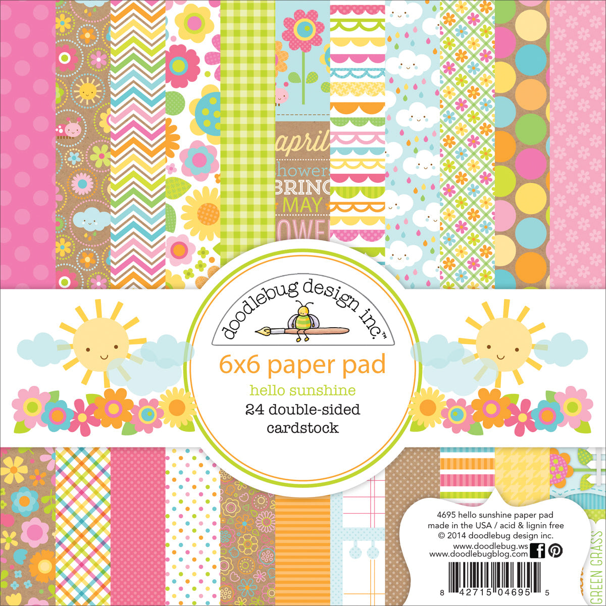 Doodlebug Double-Sided Paper Pad 6"X6" 24/Pkg - Hello Sunshine, 12 Designs/2 Each