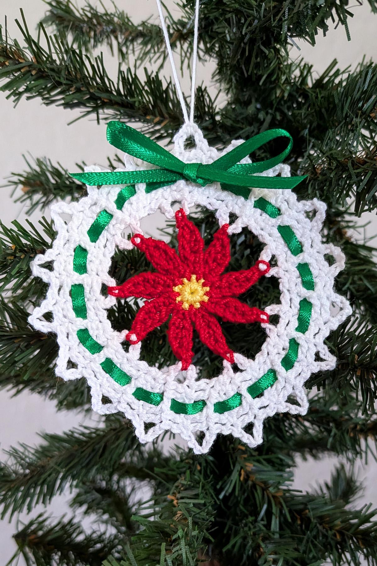 Poinsettia Wreath Christmas Ornament