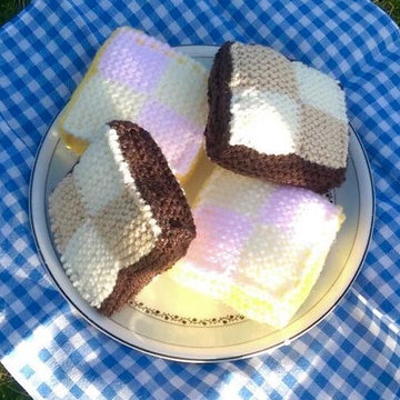 Play Food Battenberg Cake Slice in Lemon or Chocolate in Patons Fab or Robin DK