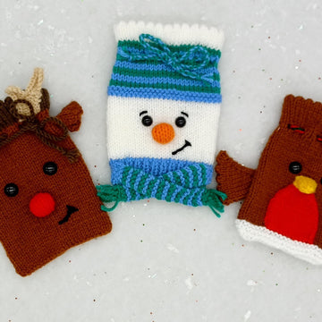 Christmas DK Knitting Pattern Chocolate Coin Bags Charity Robin Snowman Reindeer