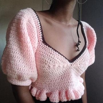 Crochet puff sleeve bralette top