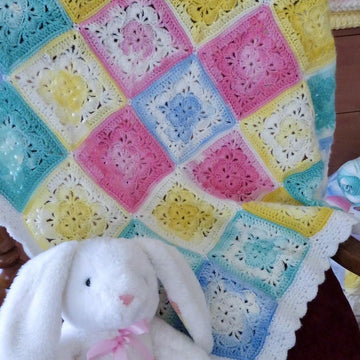 Pastel Shells Granny Square Baby Blanket- Lion Brand Ice Cream DK