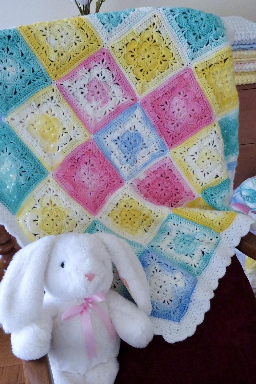 Pastel Shells Granny Square Baby Blanket- Lion Brand Ice Cream DK