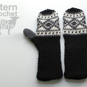Fair Isle Crochet Diamond Mittens (2016003)
