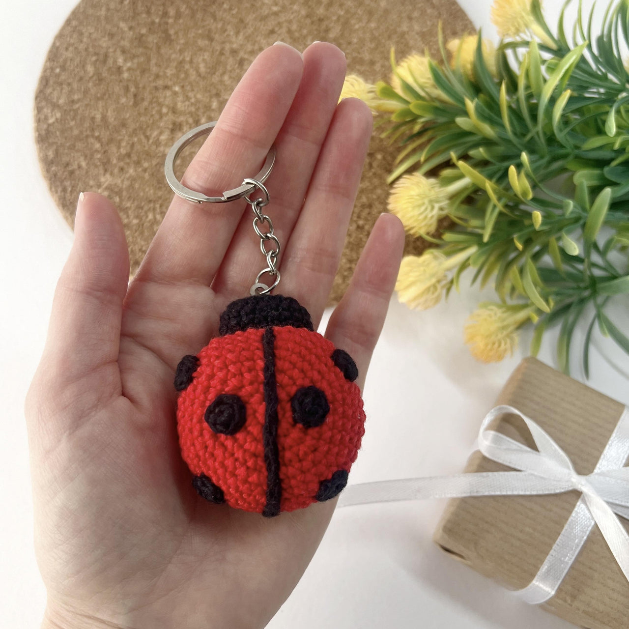 Ladybug crochet keychain pattern Amigurumi keyring bag charm Crochet car hanging decor