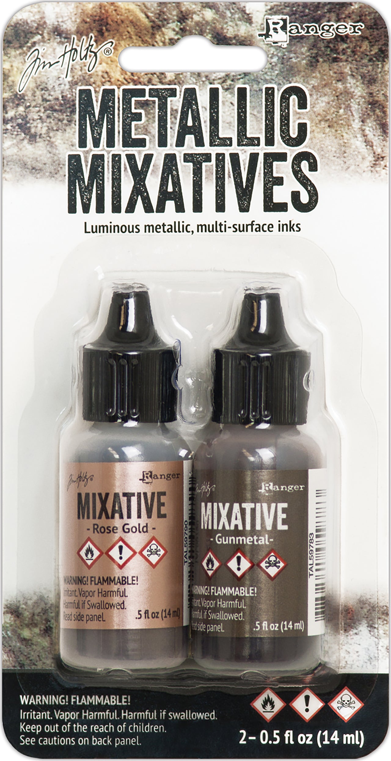 Ranger Tim Holtz Alcohol Ink Metallic Mixatives .5oz 2/Pkg - Rose Gold & Gunmetal