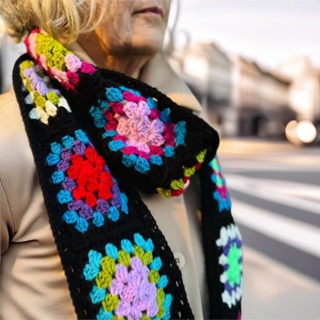 Granny Square Crochet Scarf