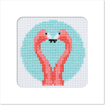 Stitchfinity Flamingo Heart Mini Card Cross Stitch Kit - 13cm x 13cm