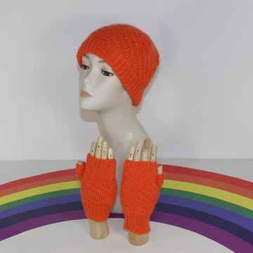 Adult Teen Aran Swirl Beanie Hat and Gloves