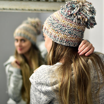 Natashka chunky knit hat with dreadlock pom