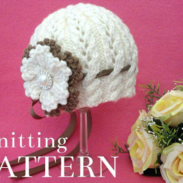 Pattern Knitted Baby Hat with Crochet Flower
