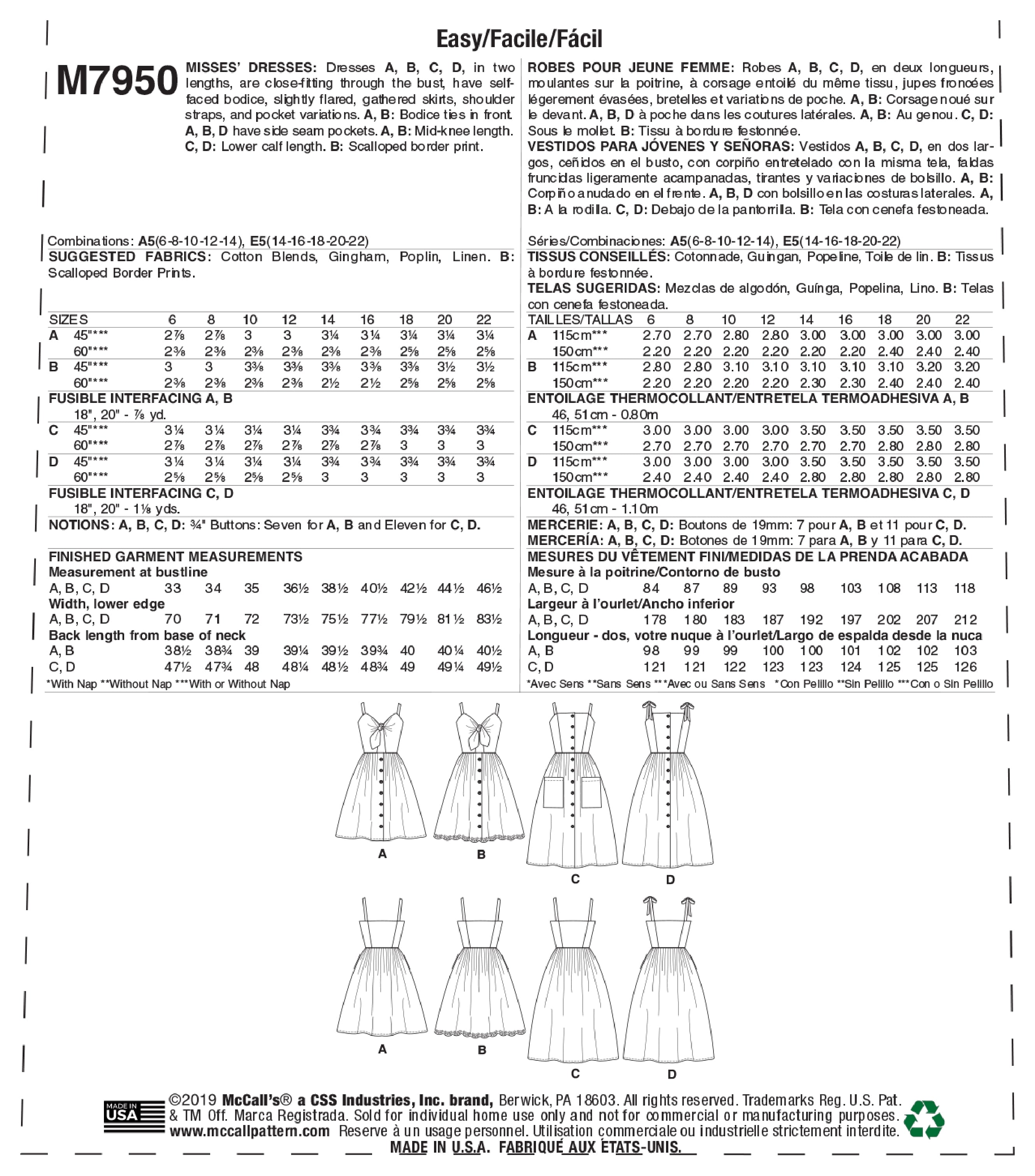 McCall's Misses' Dresses M7950 - Sewing Pattern