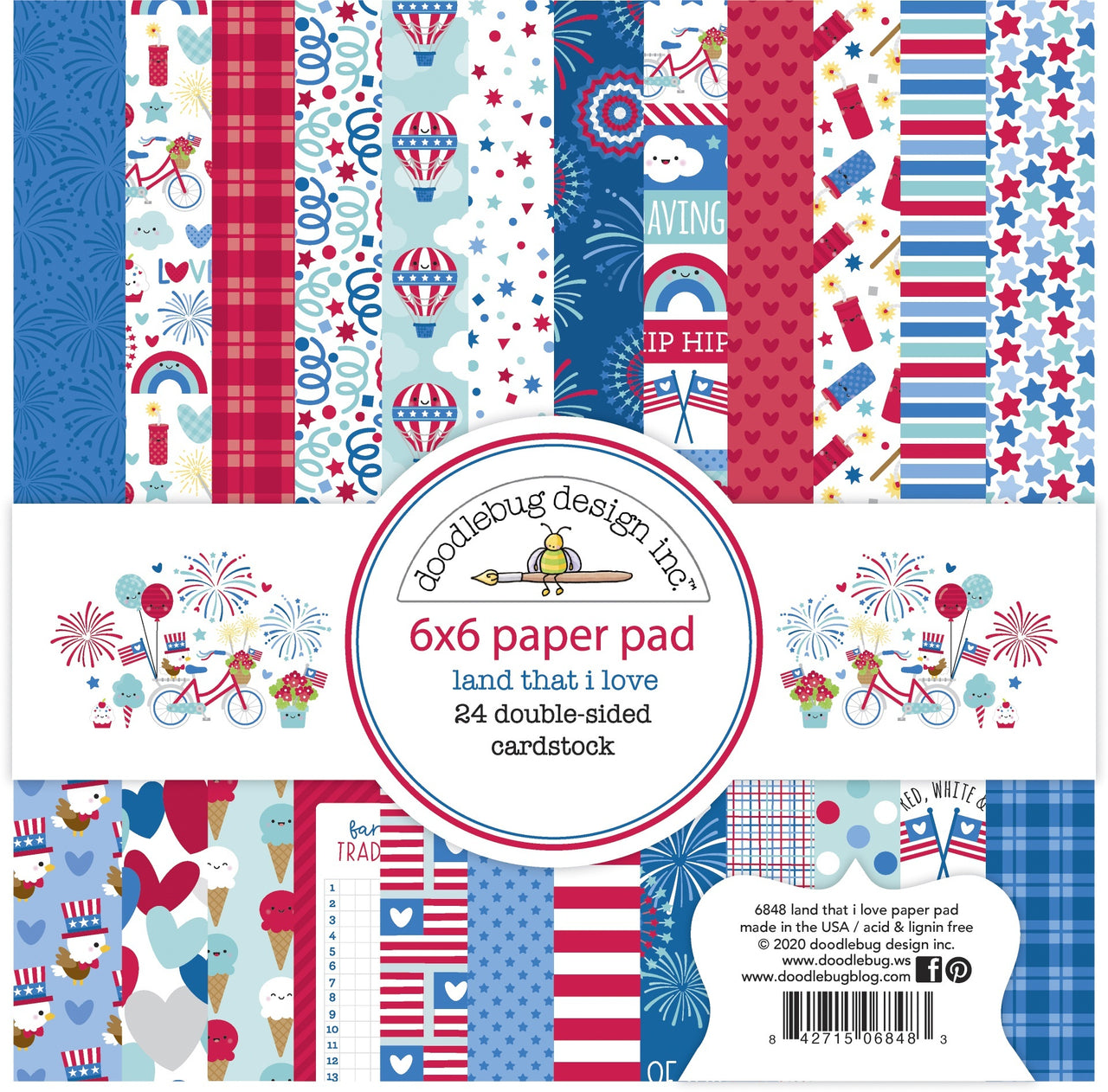 Doodlebug Double-Sided Paper Pad 6"X6" 24/Pkg - Land That I Love, 12 Designs/2 Each