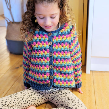 Kids Granny Go Round cardigan UK crochet terms