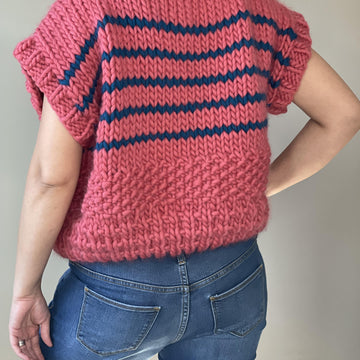 Spring Bloom Stripped Half-Sleeve Textured Jumper