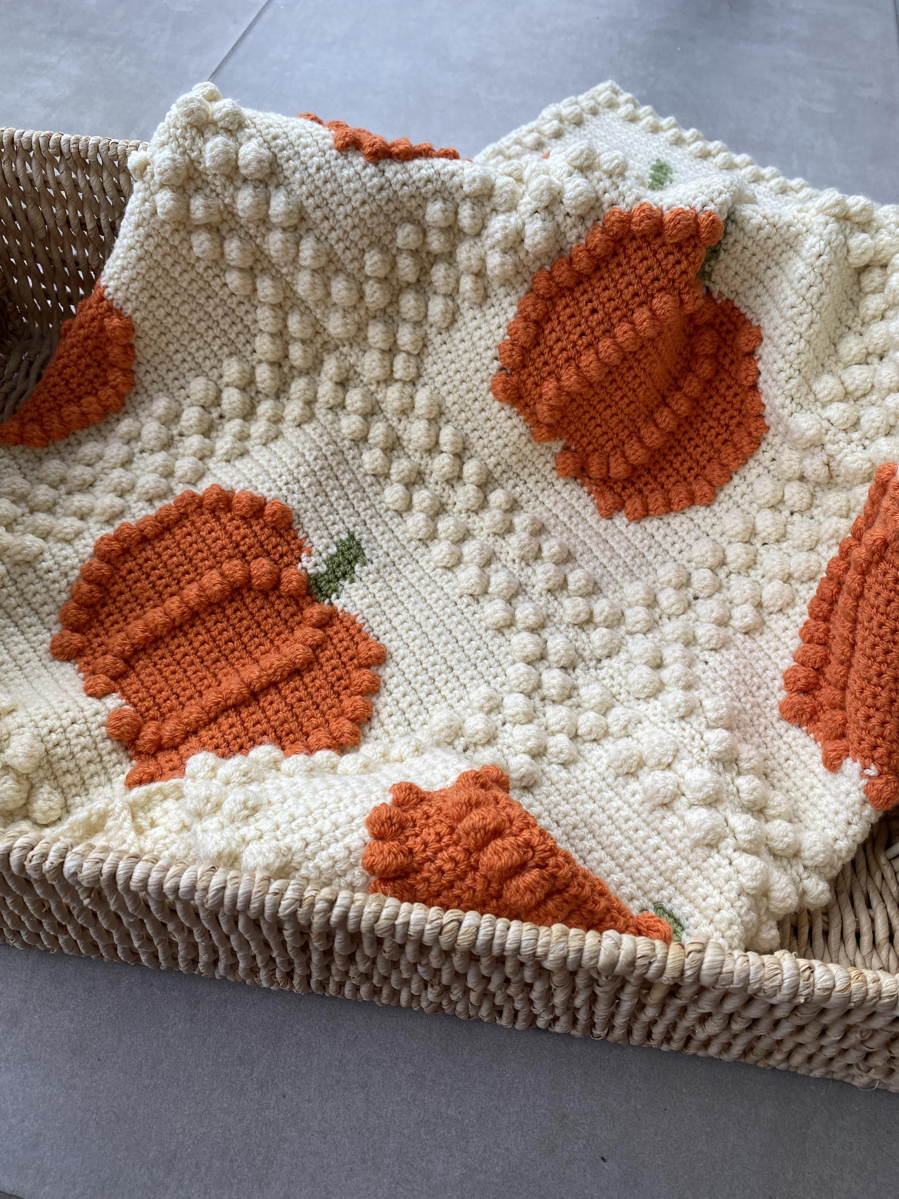 2-in-1 Crochet Autumn Fall Pumpkin Throw Blanket