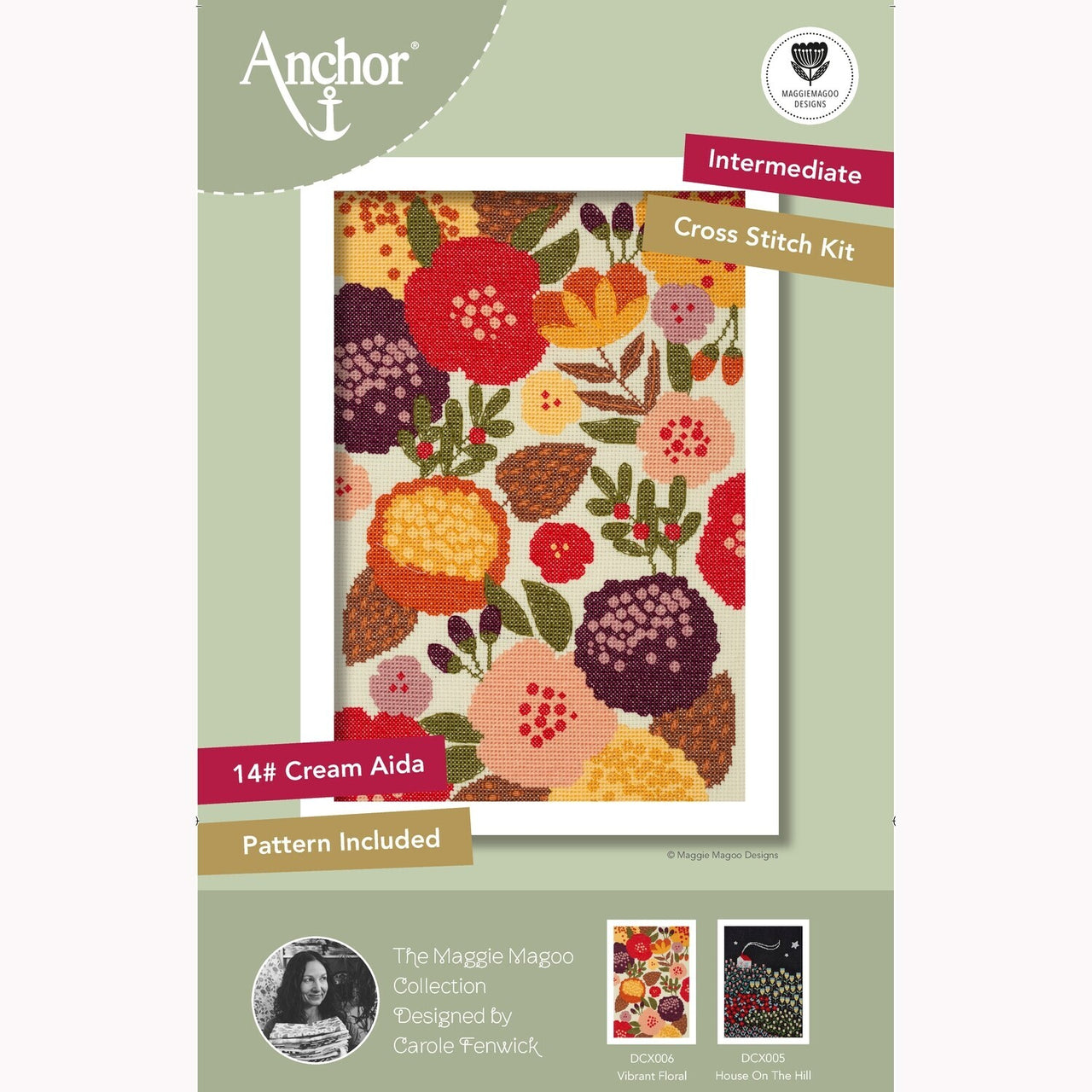 Anchor Maggie Magoo Vibrant Floral Cross Stitch Kit - 28 x 19 cm