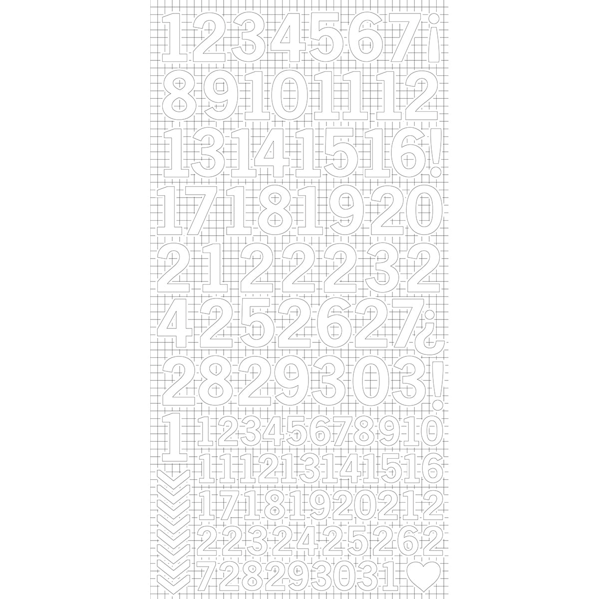 Kaisercraft Number Stickers 6"X12" 5/Pkg - White