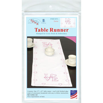 Jack Dempsey Stamped Table Runner Scarf - Love - 15in x 42in