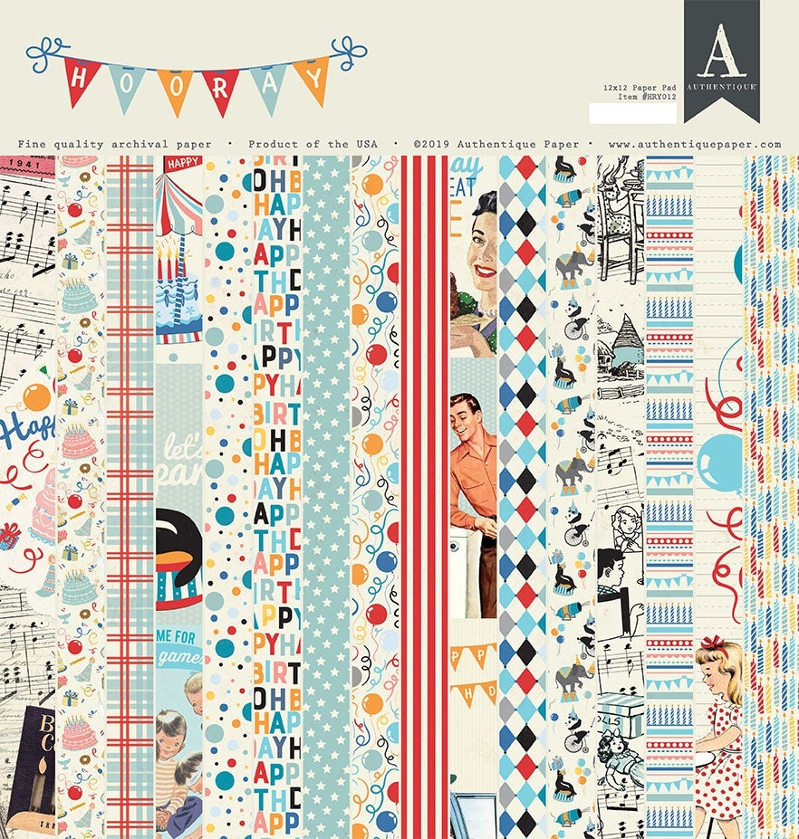 Authentique Paper Authentique Double-Sided Cardstock Pad 12"X12" 18/Pkg - Hooray
