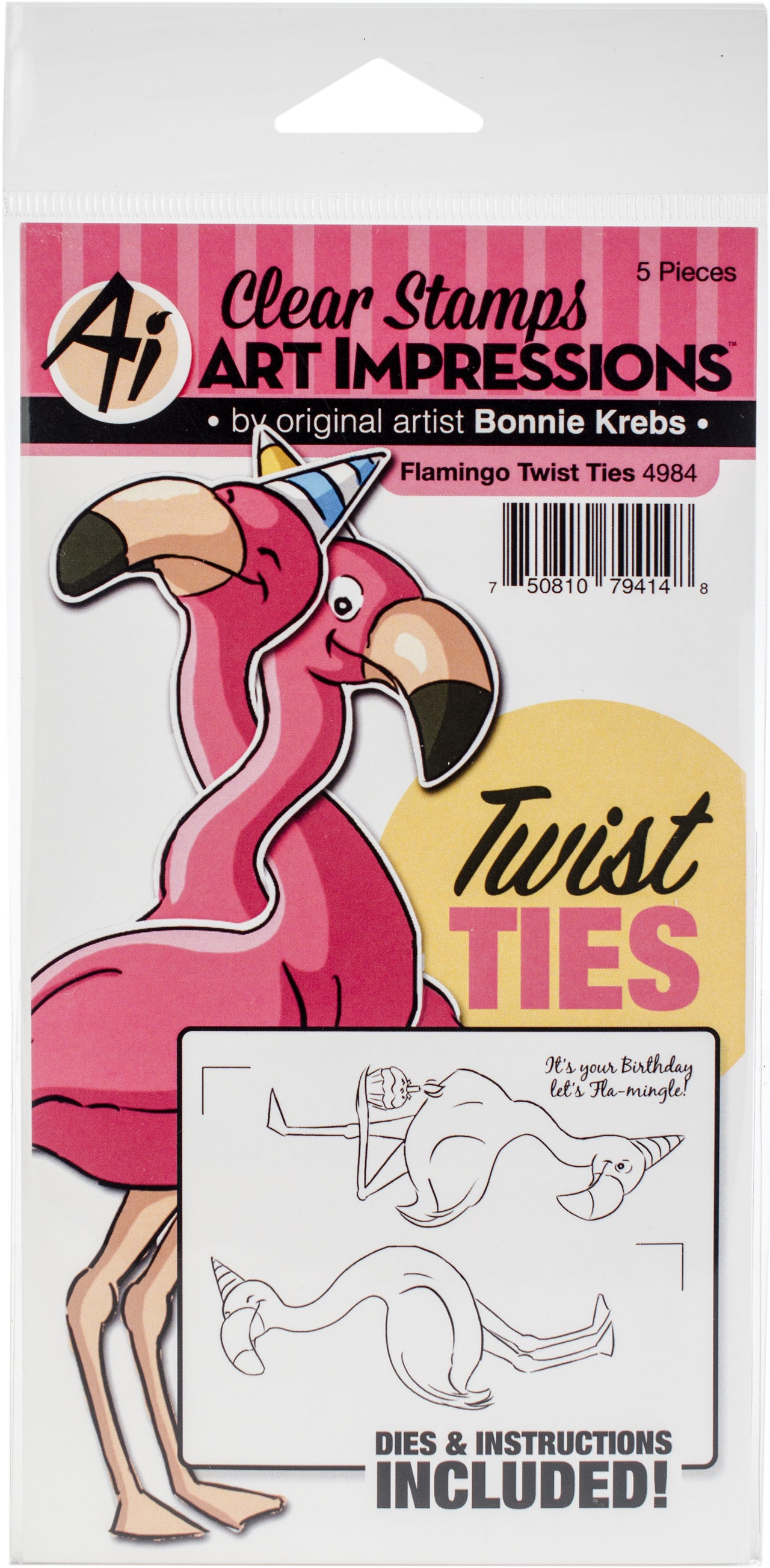 Art Impressions Twist Ties Stamp & Die Set - Flamingo