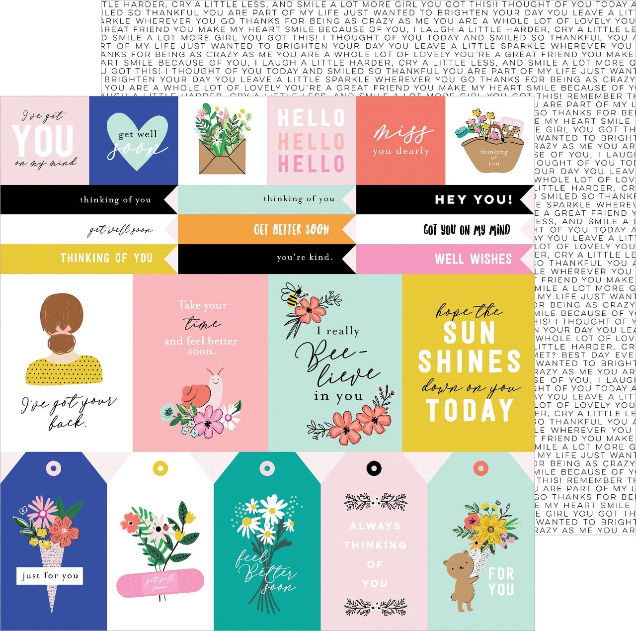 American Crafts Jen Hadfield Hey, Hello Double-Sided Cardstock 12"X12" 25/Pkg - Thinking Of You Sentiments