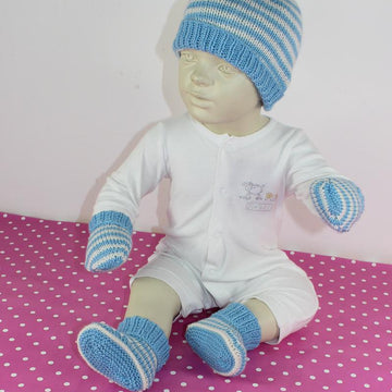 Baby Easy Stripe Beanie, Booties & Mittens