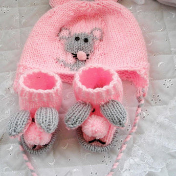 Baby Doll Knitting pattern, Mouse motif, Cardigan, Leggings, Hat & Boots, 0-3 Month Baby, 17-22 inch Doll