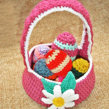 Easter flower basket and coloured easter eggs