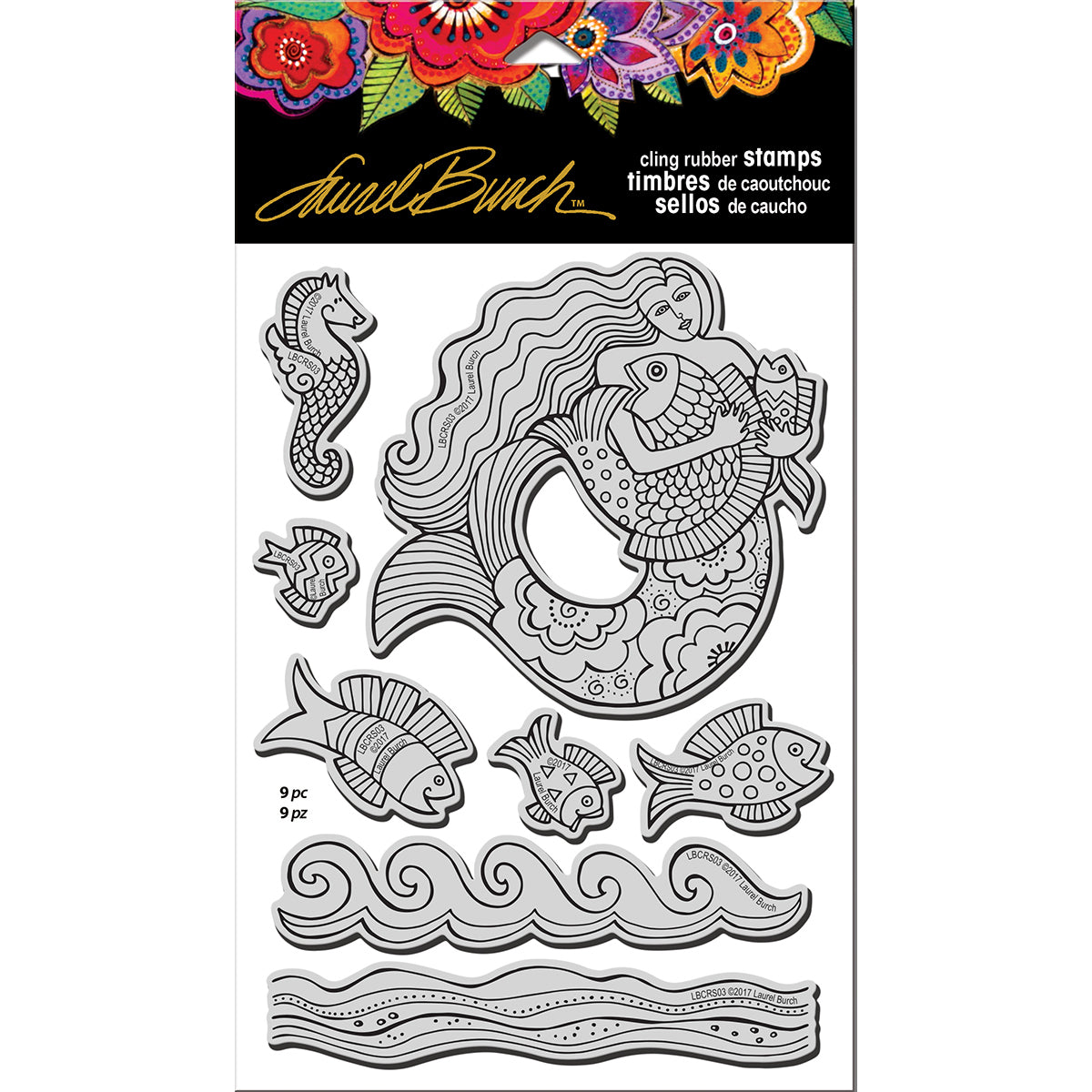 Stampendous Laurel Burch Cling Stamp W/Template - Mermaid Fish