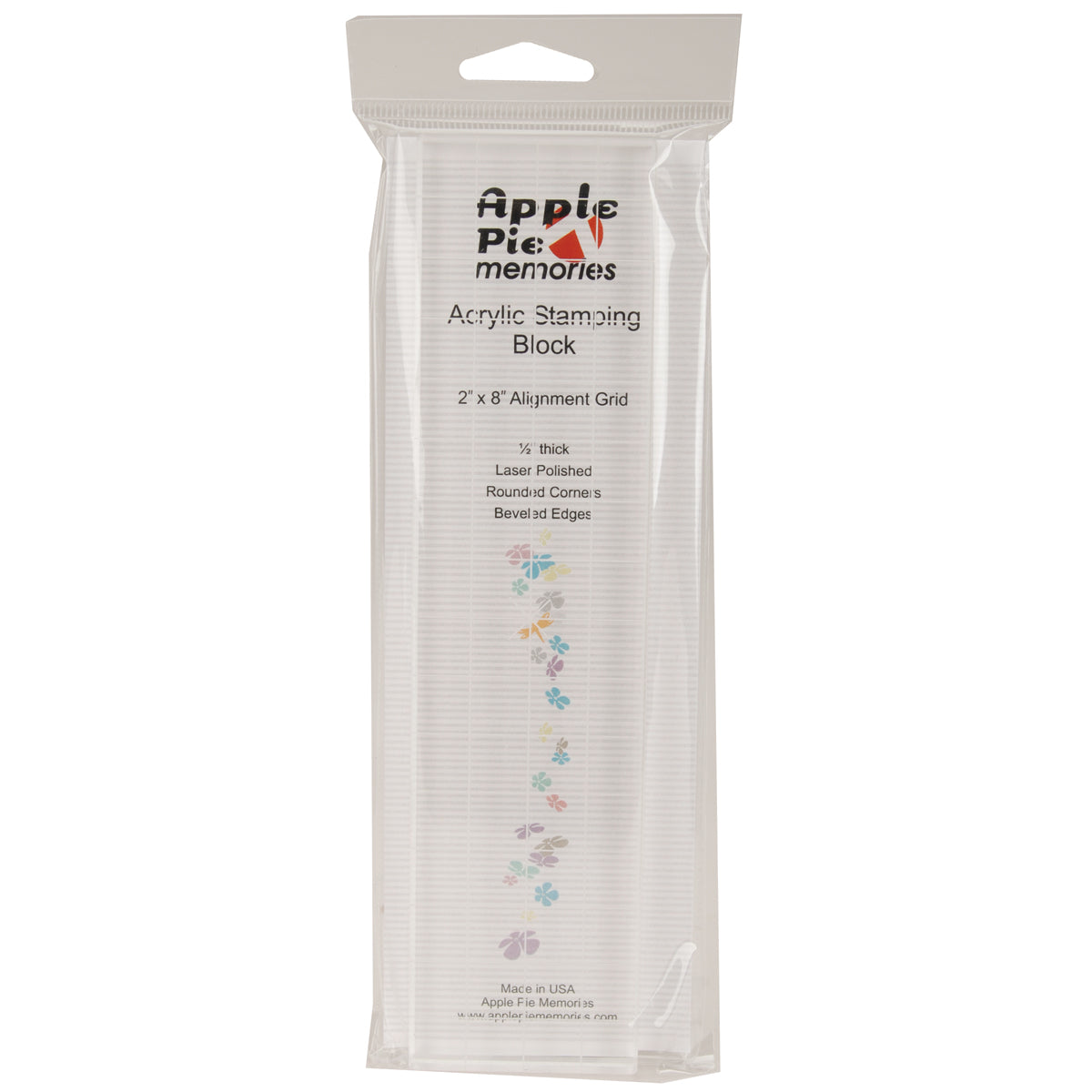 Apple Pie Memories Acrylic Stamp Block W/Alignment Grid - 2"X8"X.5"