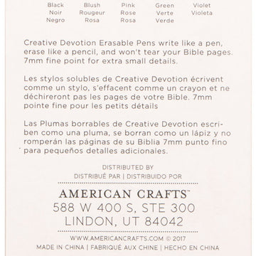 American Crafts Creative Devotion Erasable Fine Point Gel Pens 5/Pkg - Black, Blush, Pink, Green & Violet Ink
