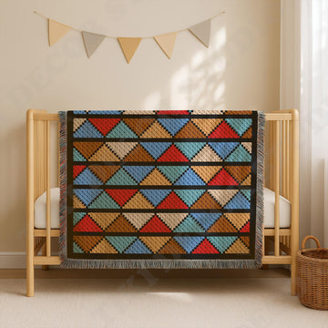 Bright Triangle Blanket 47×47 inches Colorwork Mosaic Stroller C2C CROCHET PATTERN