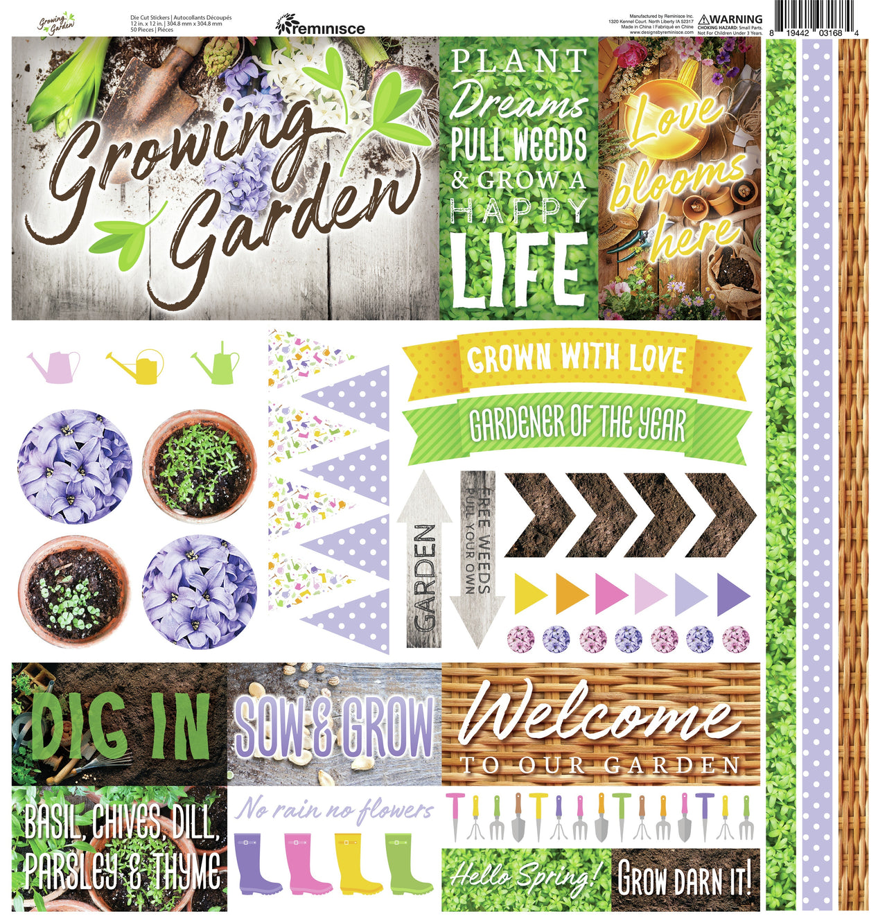 Reminisce Cardstock Stickers 12"X12" - Growing Garden