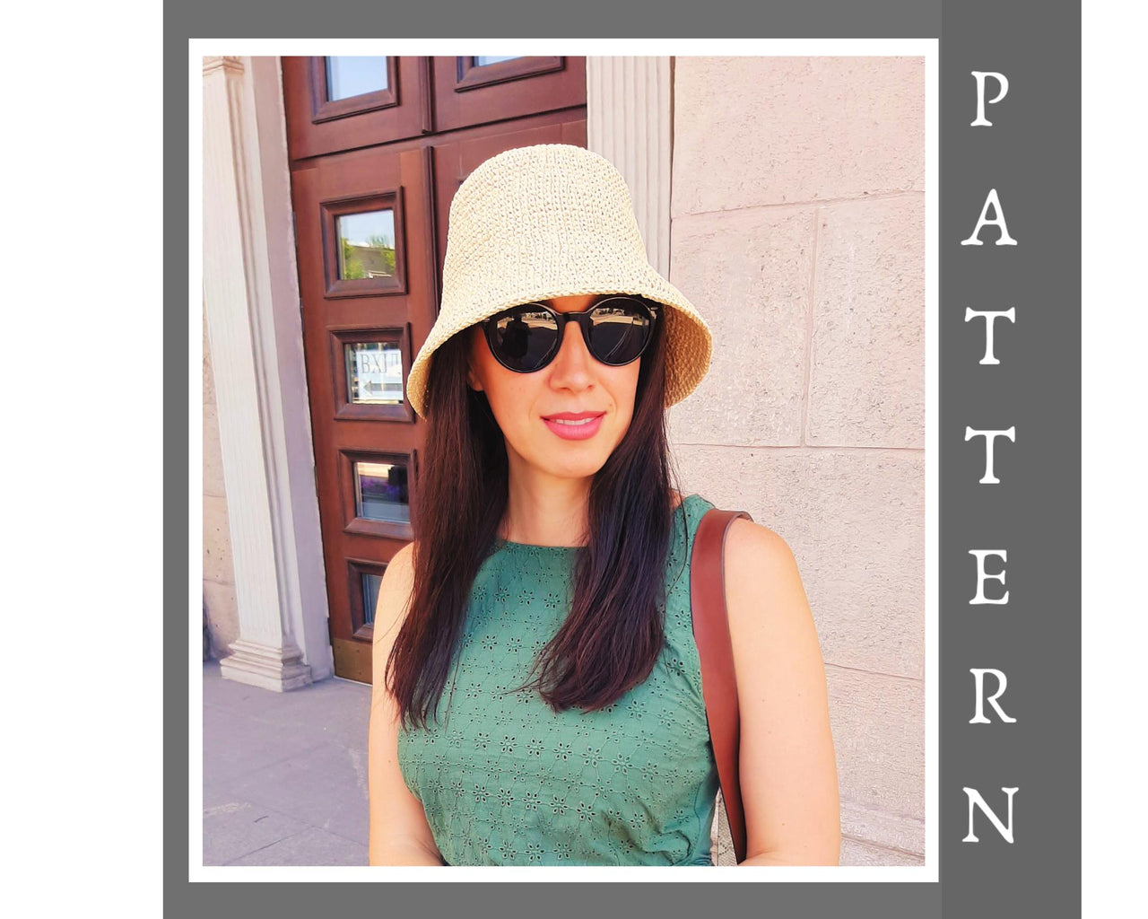 Bucket raffia hat Happy