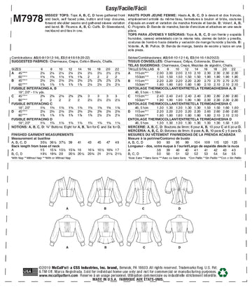 McCall's Misses' Tops M7978 - Sewing Pattern