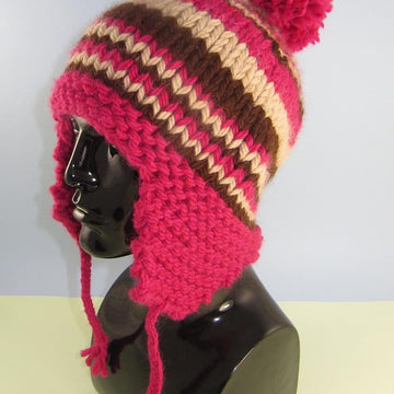 Superchunky Stripe Peruvian Bobble Trapper Hat