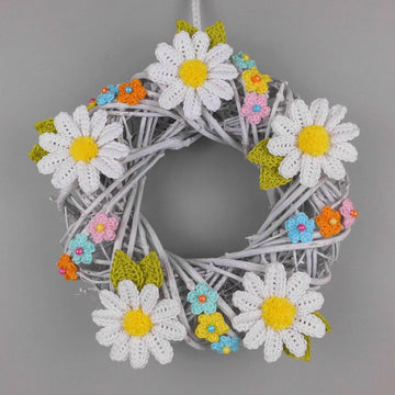 Willow deco with daisies - easy from scraps of yarn