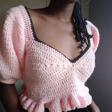 Crochet puff sleeve bralette top