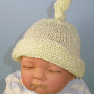 Baby Garter Stitch Cuff Topknot Beanie Hat