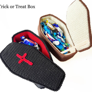 Dracula coffin bed Crochet casket Vampire bat Trick or treat box Halloween Decorations Crochet pattern