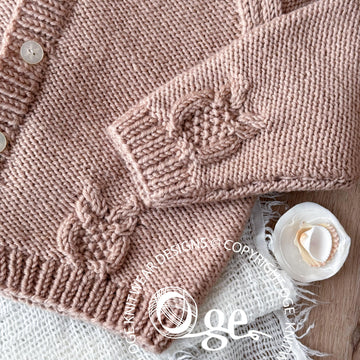 Round neck raglan sleeve cardi with cabled owls - P079