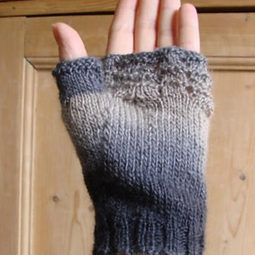 Plain fingerless mitts with top lacy panel