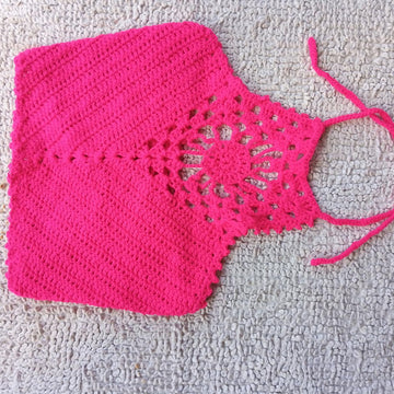 Crochet Halter top- Pink Flower flare halter top