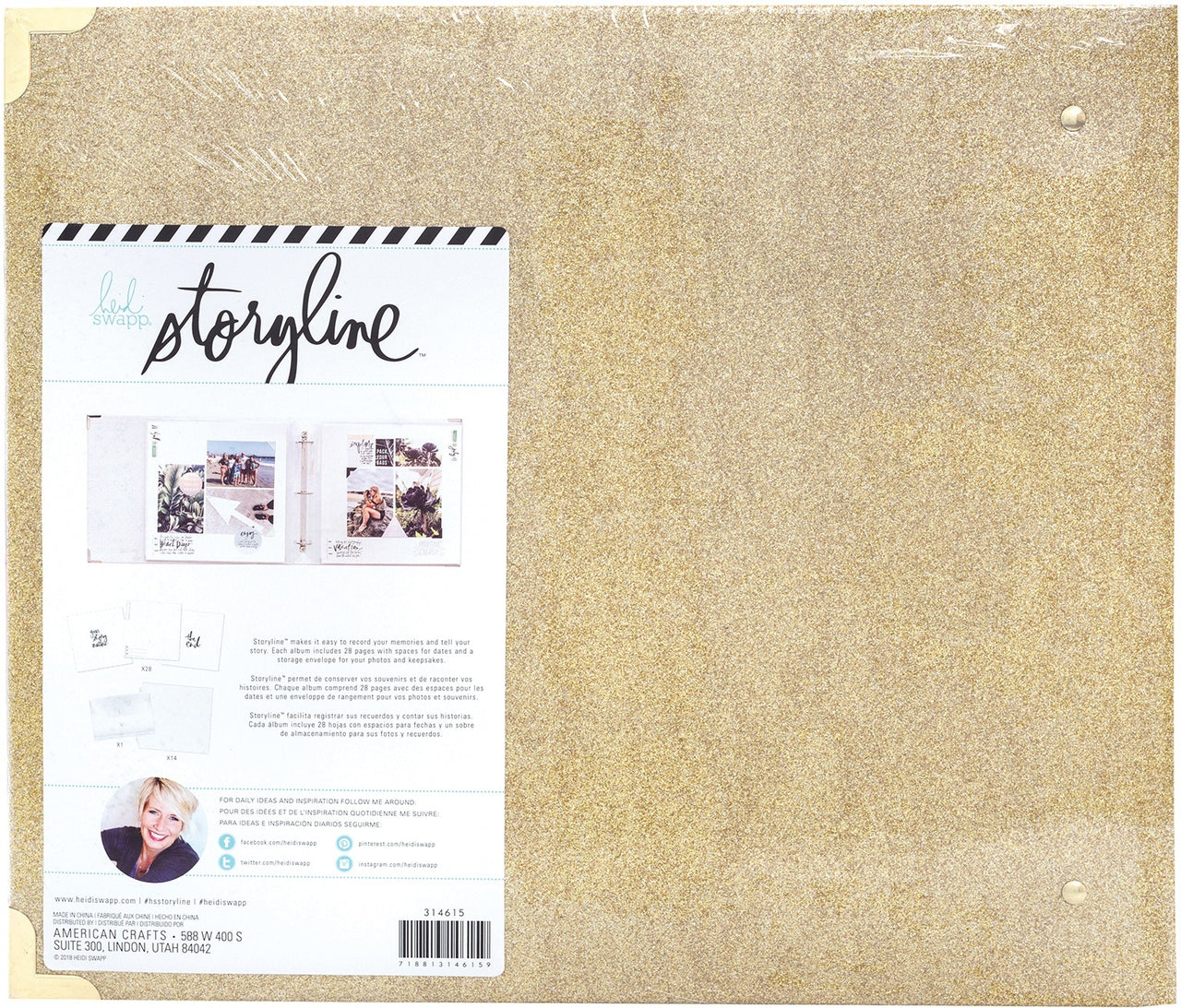 American Crafts Heidi Swapp Storyline 3 D-Ring Album 12"X12" - Gold Glitter